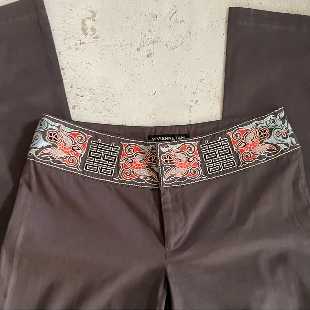Vivienne Tam Vintage 90’s Embroidered Waist Gray Pants Size 6 - Picture 4 of 5